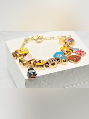 Gold Tone SpongeBob Metal Charm Bracelet with Colorful Charms